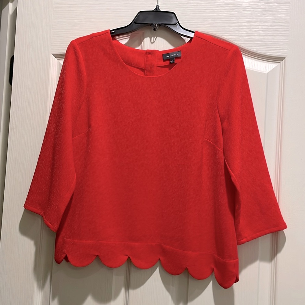 The Limited Red Scallop Trim Blouse